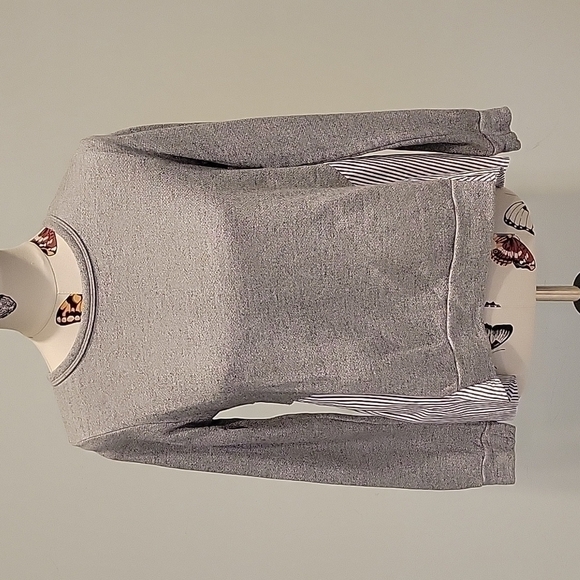 CLU TOO gray sweatshirt in size XS.  Long sleeved with striped panel back sides - Picture 2 of 8